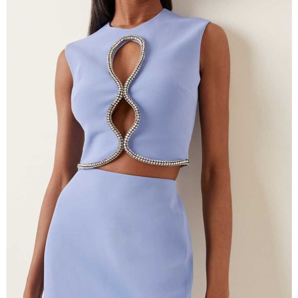 DAVID KOMA Crystal detailed Cutout Crepe Crop Top (UK6) - Picture 3 of 12